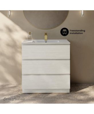 Liberte 30" Freestanding Bathroom Vanity in White Oak with Sink Top