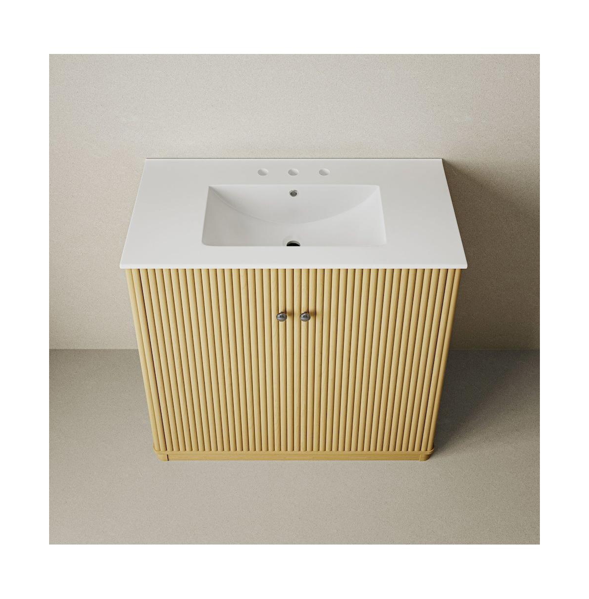 Swiss Madison 36" Freestanding Bathroom Vanity in Natural Oak with 3-Hole Widespread Sink Top