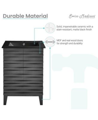 Cascade 24 in. Black Oak Bathroom Vanity With Black Ceramic Sink Top