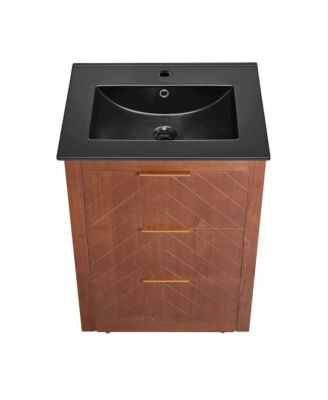 Daxton 24" Freestanding Bathroom Vanity in Brown Oak with Black Sink Top