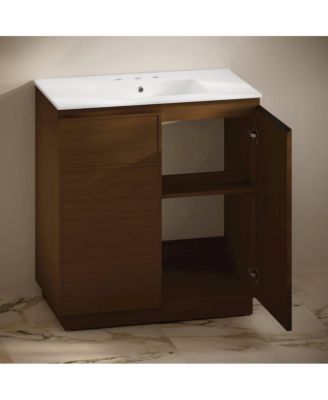 36" Freestanding Bathroom Vanity in Brown Oak with 3-Hole Widespread Sink Top