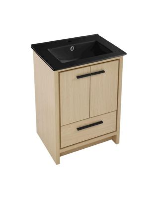 Virage 24 in. Brown Oak Bathroom Vanity With Black Ceramic Sink Top