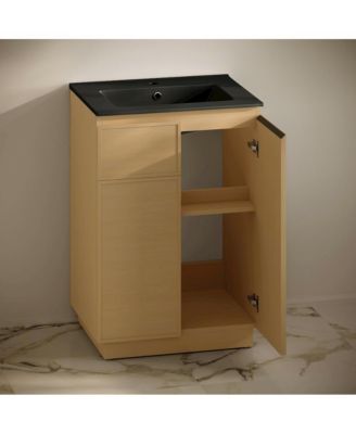 St. Tropez 24" Freestanding Bathroom Vanity in Natural Oak with Black Sink Top