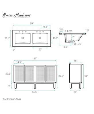 60" MDF 3-Hole Widespread Double Basin Sink Top Freestanding Bathroom Vanity