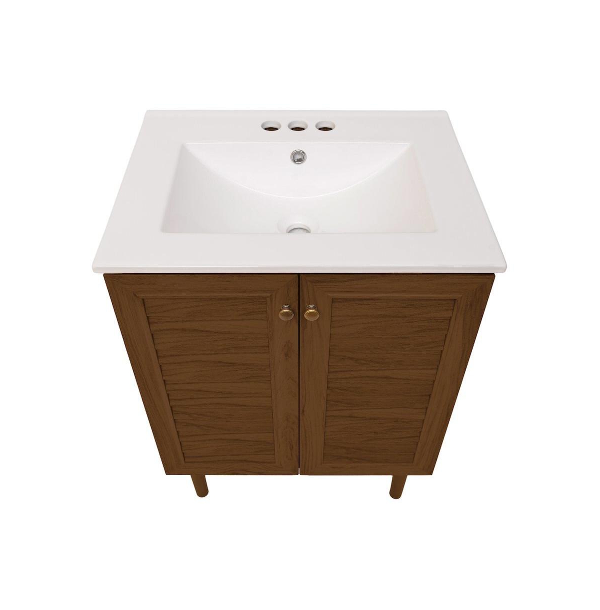 Swiss Madison 24" Freestanding Bathroom Vanity in Brown Oak with 3-Hole Centerset Sink Top