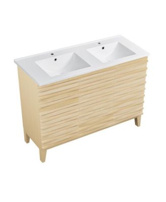 48 in. Natural Oak, Double Basin Bathroom Vanity With White Ceramic Sink Top