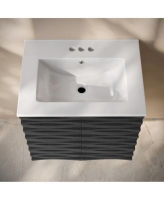 24" Wall-Mounted Bathroom Vanity in Black Oak with 3-Hole Centerset Sink Top