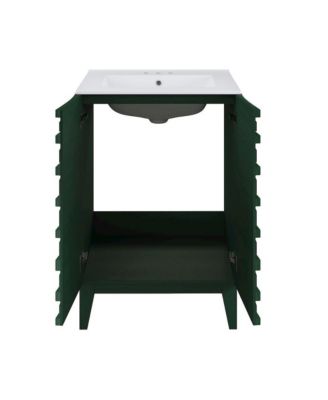 24" Freestanding Bathroom Vanity in Green Oak with 3-Hole Centerset Sink Top