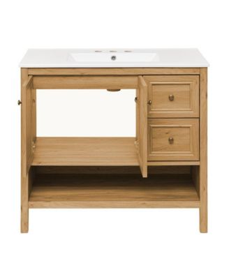 36" Freestanding Bathroom Vanity in Golden Oak with 3-Hole Widespread Sink Top