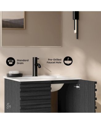 Cascade 24" Wall-Mounted Bathroom Vanity in Black Oak with Sink Top