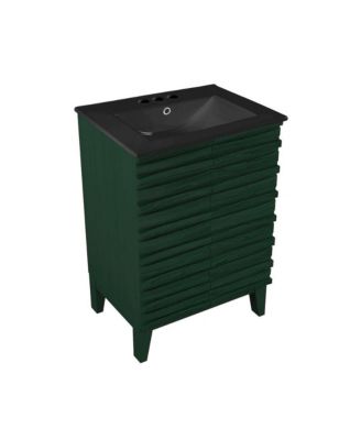 24" Freestanding Bathroom Vanity in Green Oak, Black 3-Hole Centerset Sink Top