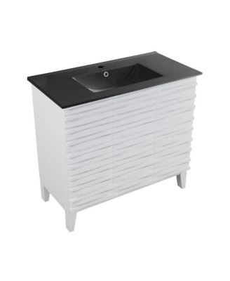 Cascade 36 in. White Oak Bathroom Vanity With Black Ceramic Sink Top