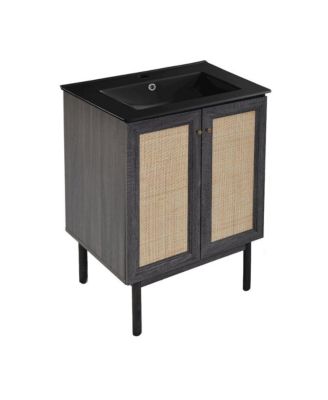 Classe 24" Freestanding Bathroom Vanity in Black Oak with Black Sink Top