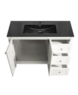 Cannes 48 in. White Bathroom Vanity With Black Ceramic Sink Top