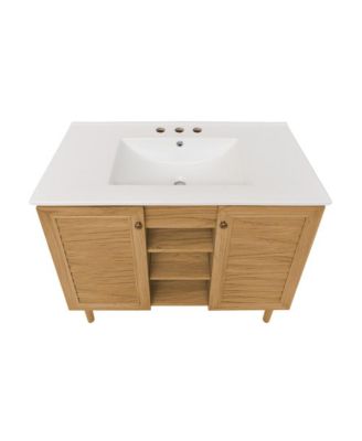 36" Freestanding Bathroom Vanity in Golden Oak with 3-Hole Widespread Sink Top