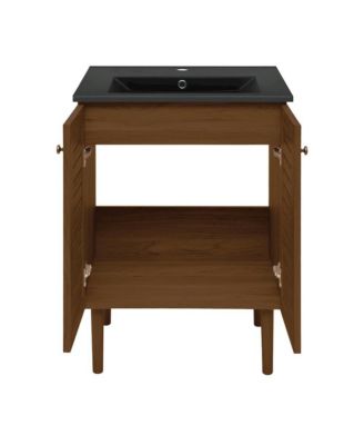 Bron 24" Freestanding Bathroom Vanity in Brown Oak with Black Sink Top