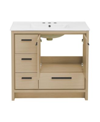 Virage 36 in. Brown Oak Bathroom Vanity With White, 3-Hole Ceramic Sink Top