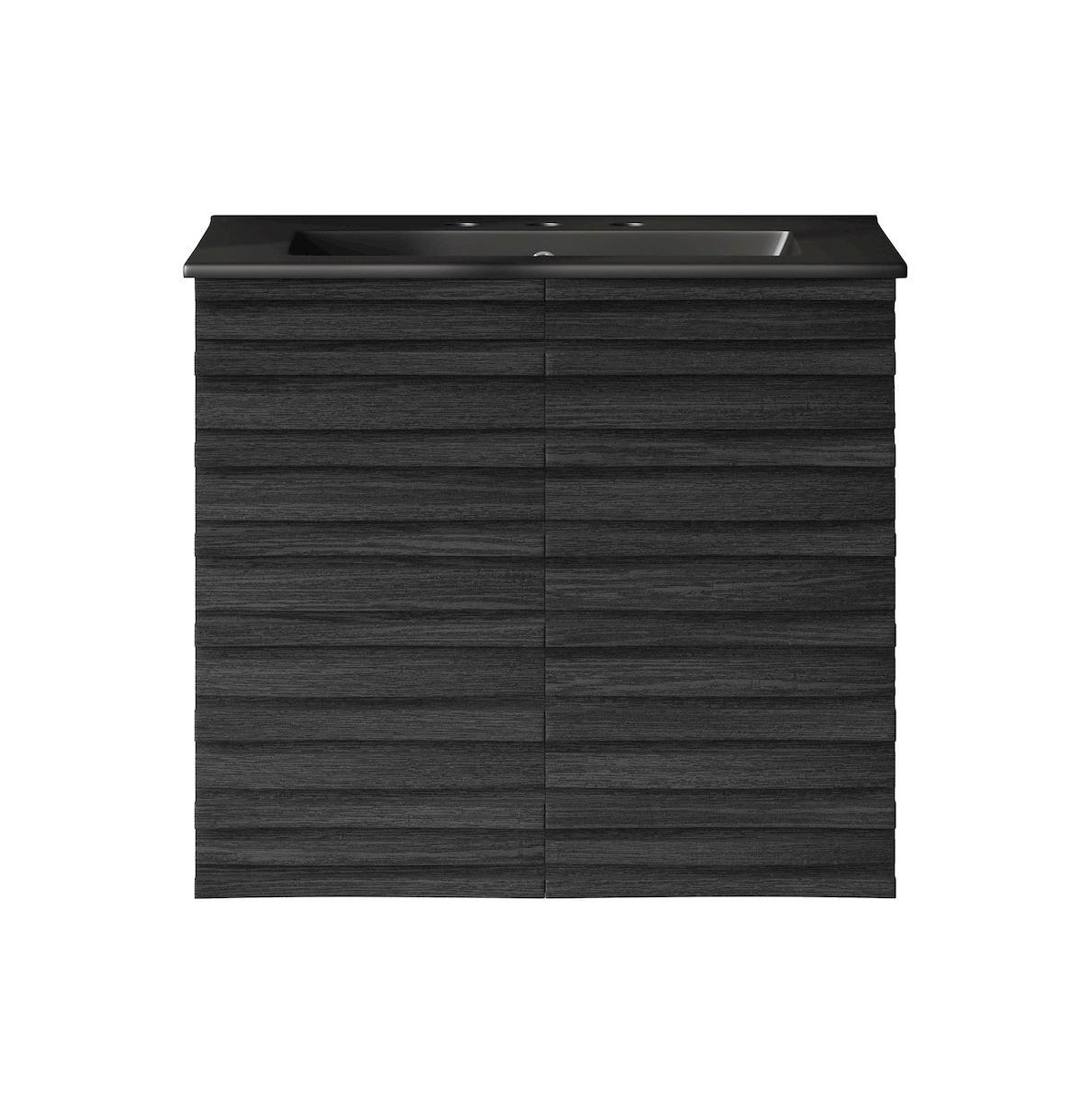 24" Wall-Mounted Bathroom Vanity in Black Oak, Black 3-Hole Widespread Sink Top