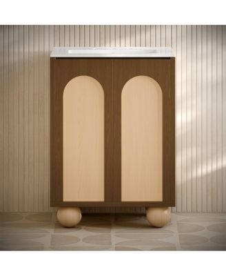 24" Freestanding Bathroom Vanity in Brown Oak with 3-Hole Widespread Sink Top