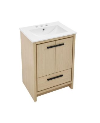 Virage 24 in. Brown Oak Bathroom Vanity With White, 3-Hole Ceramic Sink Top