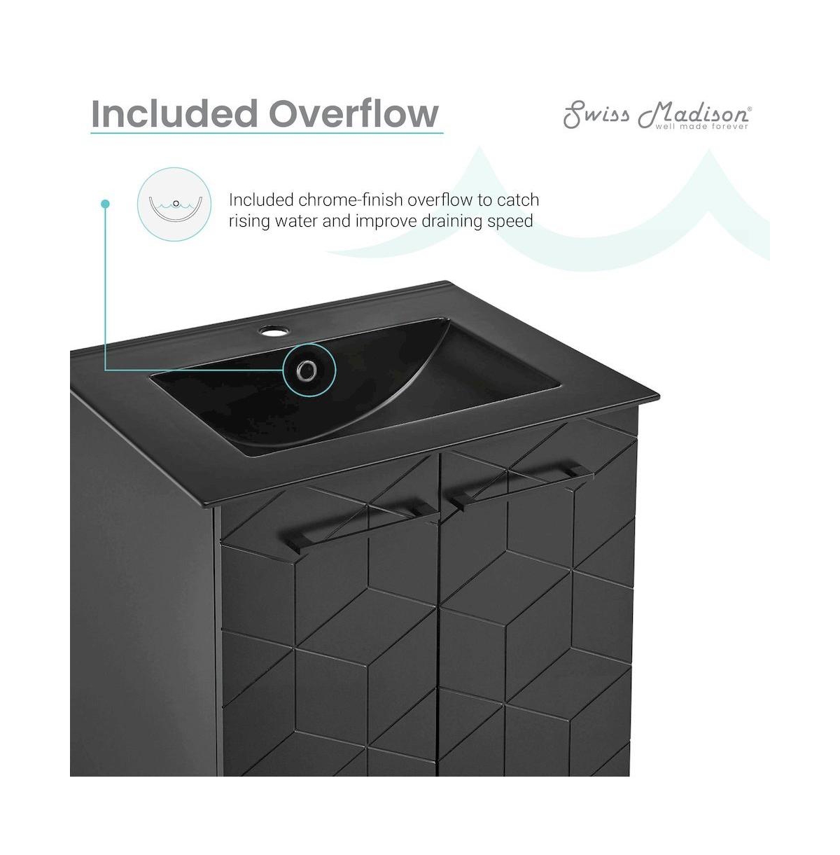 Swiss Madison Annecy 24 in. Phantom Black Bathroom Vanity With Black Ceramic Sink Top