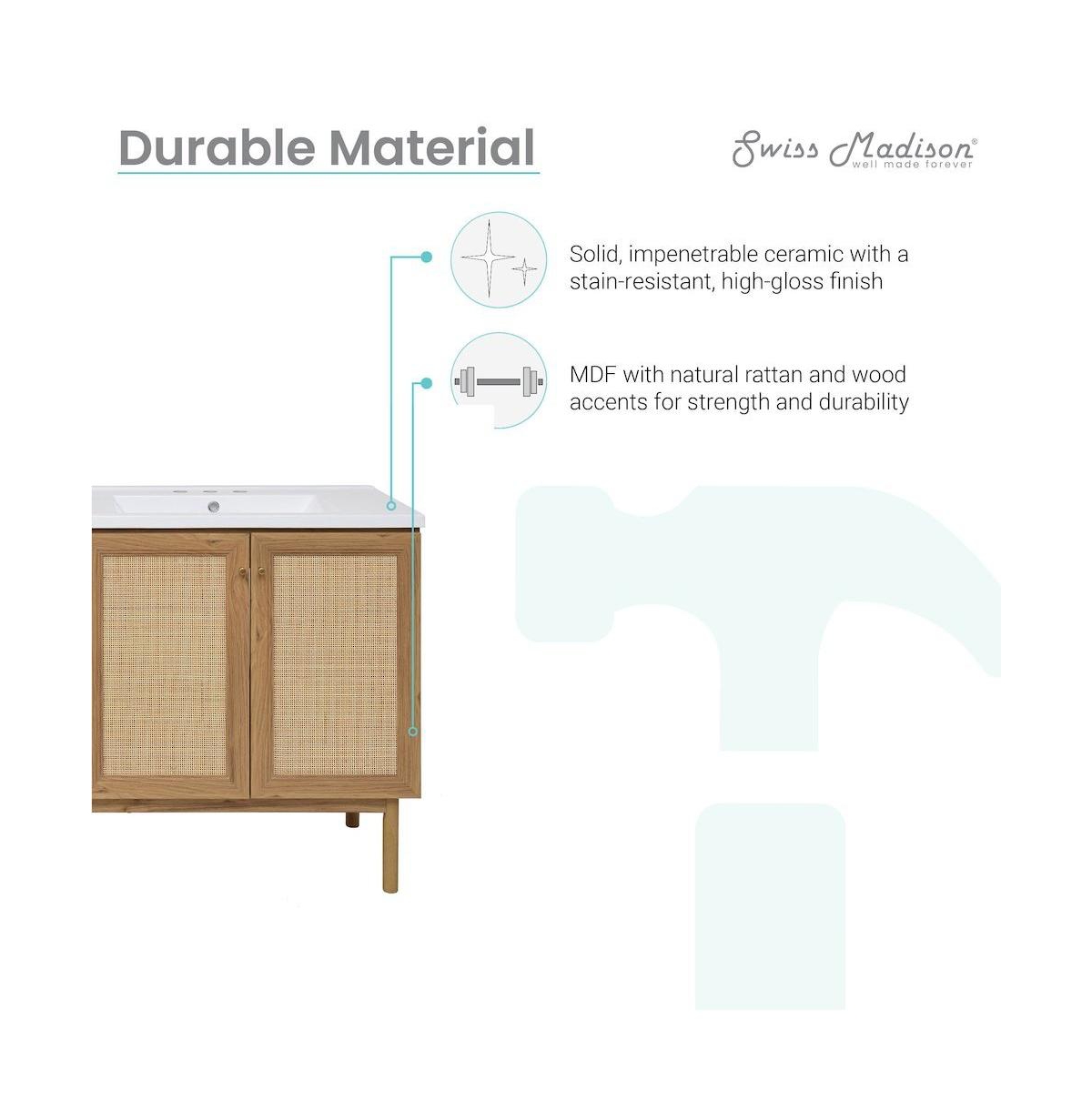 Swiss Madison 60" Freestanding Bathroom Vanity, 3-Hole Widespread Double Basin Sink Top