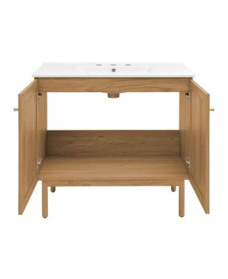 36" Freestanding Bathroom Vanity in Golden Oak with 3-Hole Widespread Sink Top