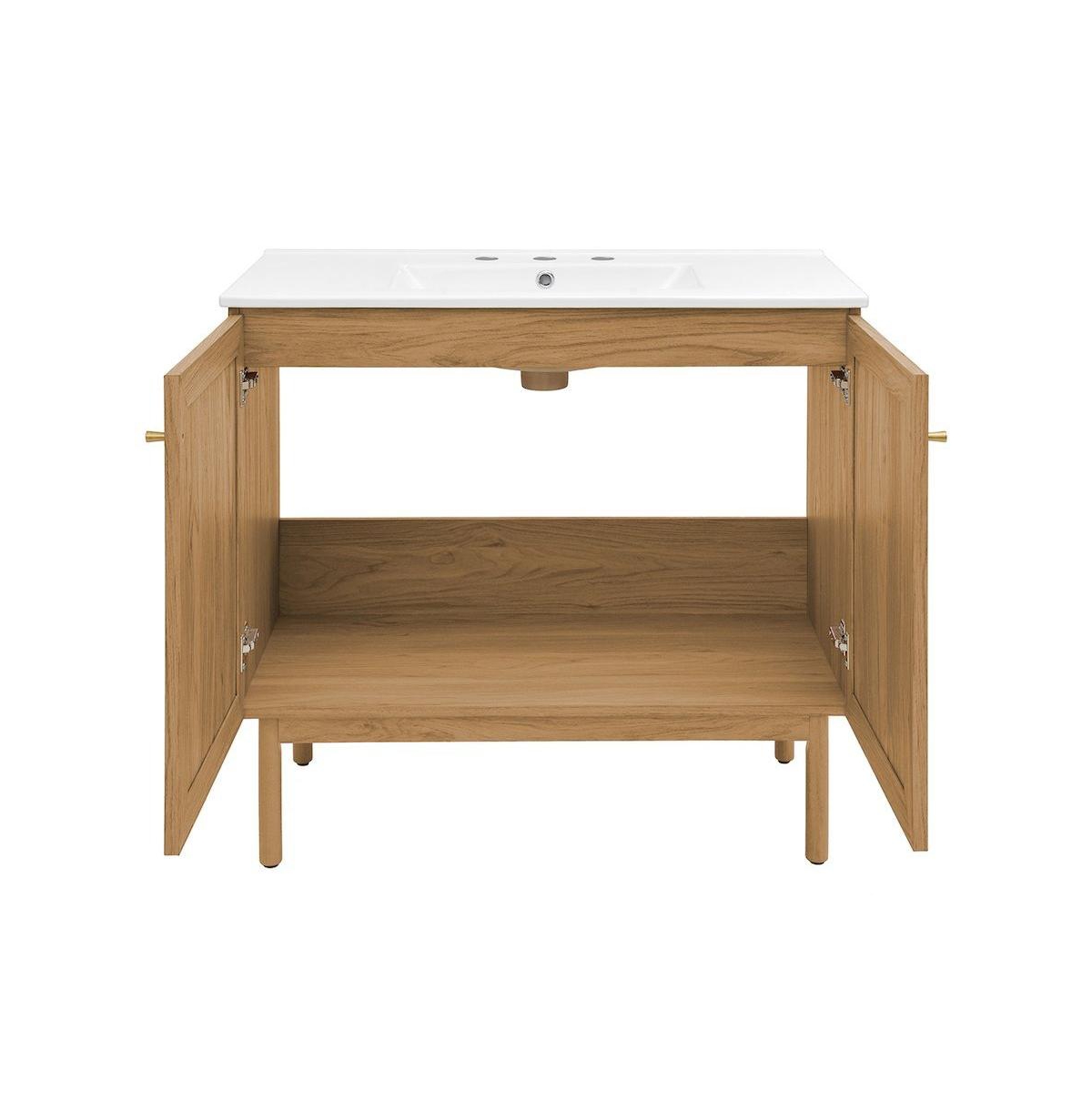 Swiss Madison 36" Freestanding Bathroom Vanity in Golden Oak with 3-Hole Widespread Sink Top