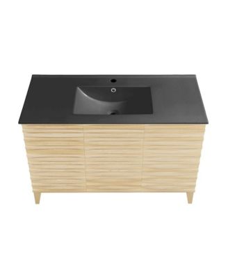 Cascade 48 in. Natural Oak Bathroom Vanity With Black Ceramic Sink Top