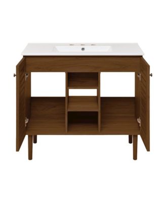 36" Freestanding Bathroom Vanity in Brown Oak with 3-Hole Widespread Sink Top