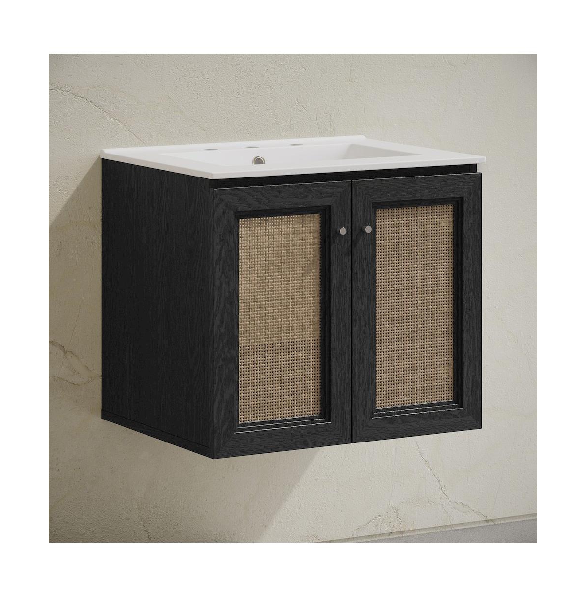 24" Wall-Mounted Bathroom Vanity, Black Oak, Widespread Faucet Holes Vanity Top