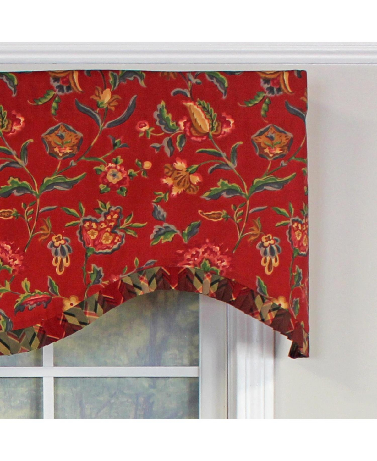 Rlf Home Norwell Ruffled Cornice 100% Cotton with Fully Lined 3" Rod Pocket Valnance for Windows 50" x 17" Red