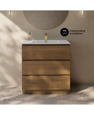 Liberte 30" Freestanding Bathroom Vanity in Brown Oak with Sink Top