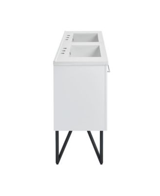 60 in. White, Double Basin Bathroom Vanity, White, 3-Hole Sink Top