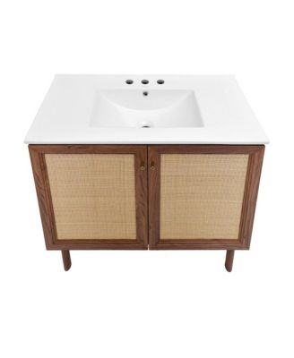 36" Freestanding Bathroom Vanity in Brown Oak with 3-Hole Widespread Sink Top