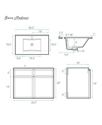 36" Wood Wall-Mounted Bathroom Vanity Sink Top