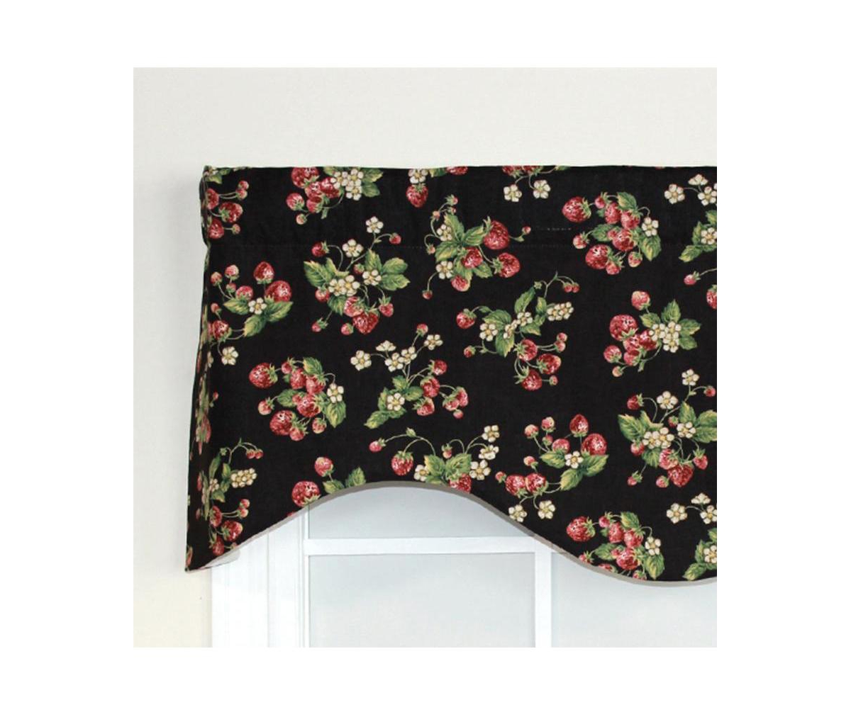 Rlf Home Strawberry Cornice 100% Cotton with Fully Lined 3" Rod Pocket Valnance for Windows 50" x 17" Black