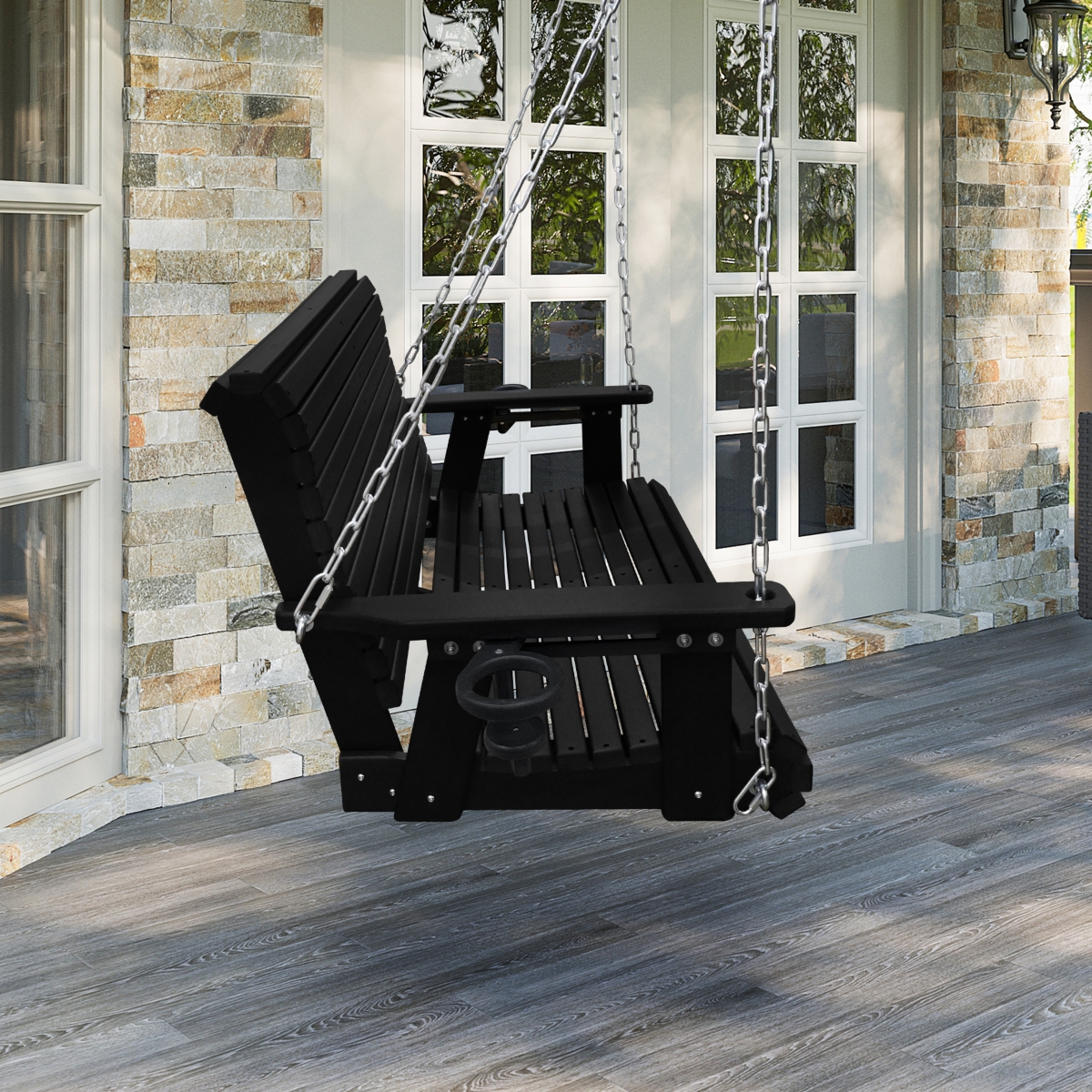 2-Seater 4 Ft Hdpe Porch Swing, for Outdoor Patio Garden Yard (Darknight Black)