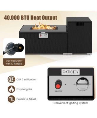 2-Piece Outdoor Rattan Fire Table Set 32 Inch Rectangle Gas Firepit with Tank Cover