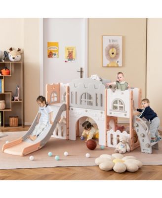 All-in-1 Toddler Slide Playset Playground with Tunnel and Ladder and Basketball