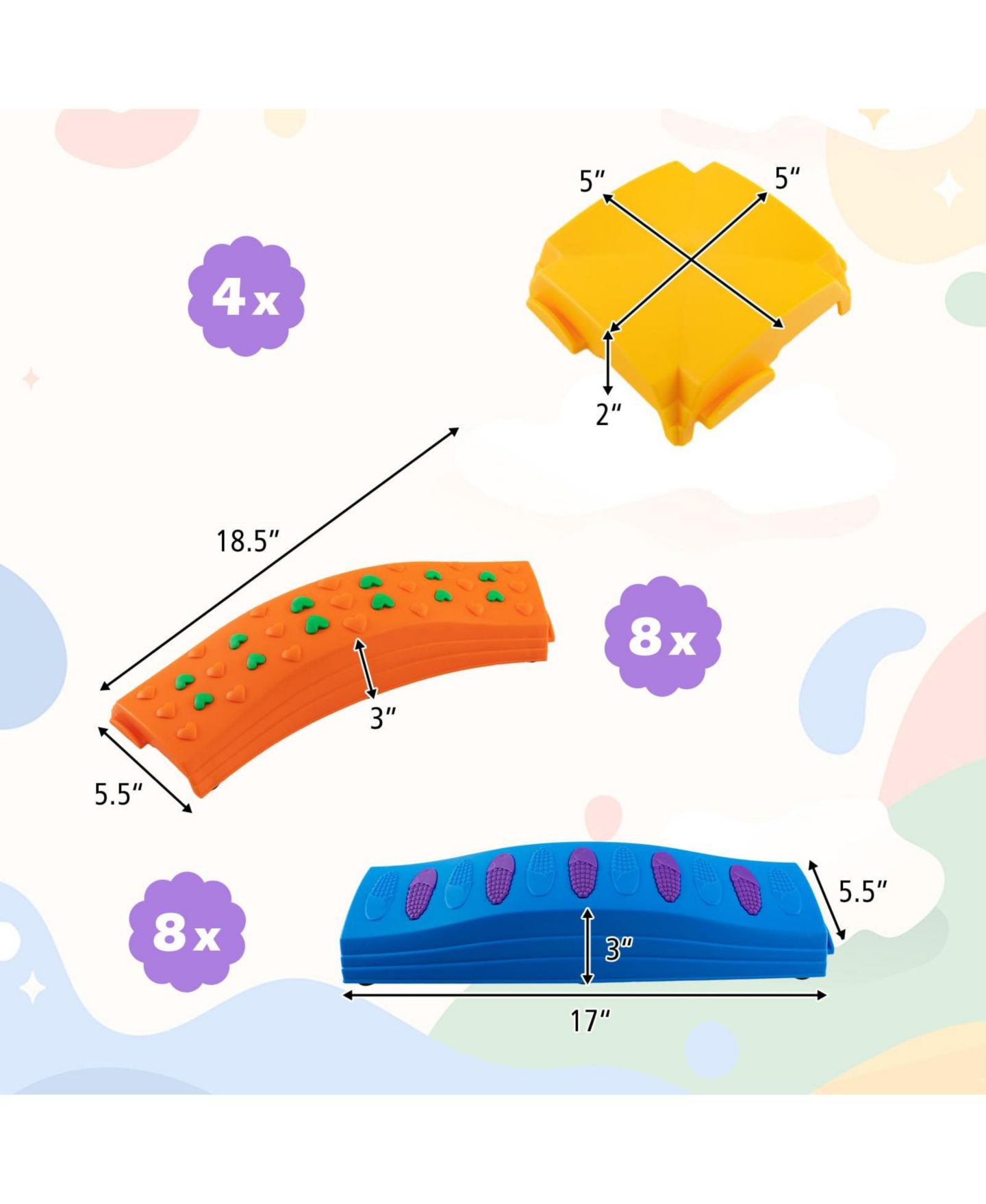 Детские игрушки Mecale Kids Wavy Balance Beam Textured Non-Slip 20-Piece Set, Ages 3+ — фото 6