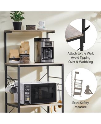 50.5"H 4-Tier Metal & Particleboard 6 Hooks, Casters, Anti-Tilt Kit, Water-Resistant Kitchen Baker s Rack