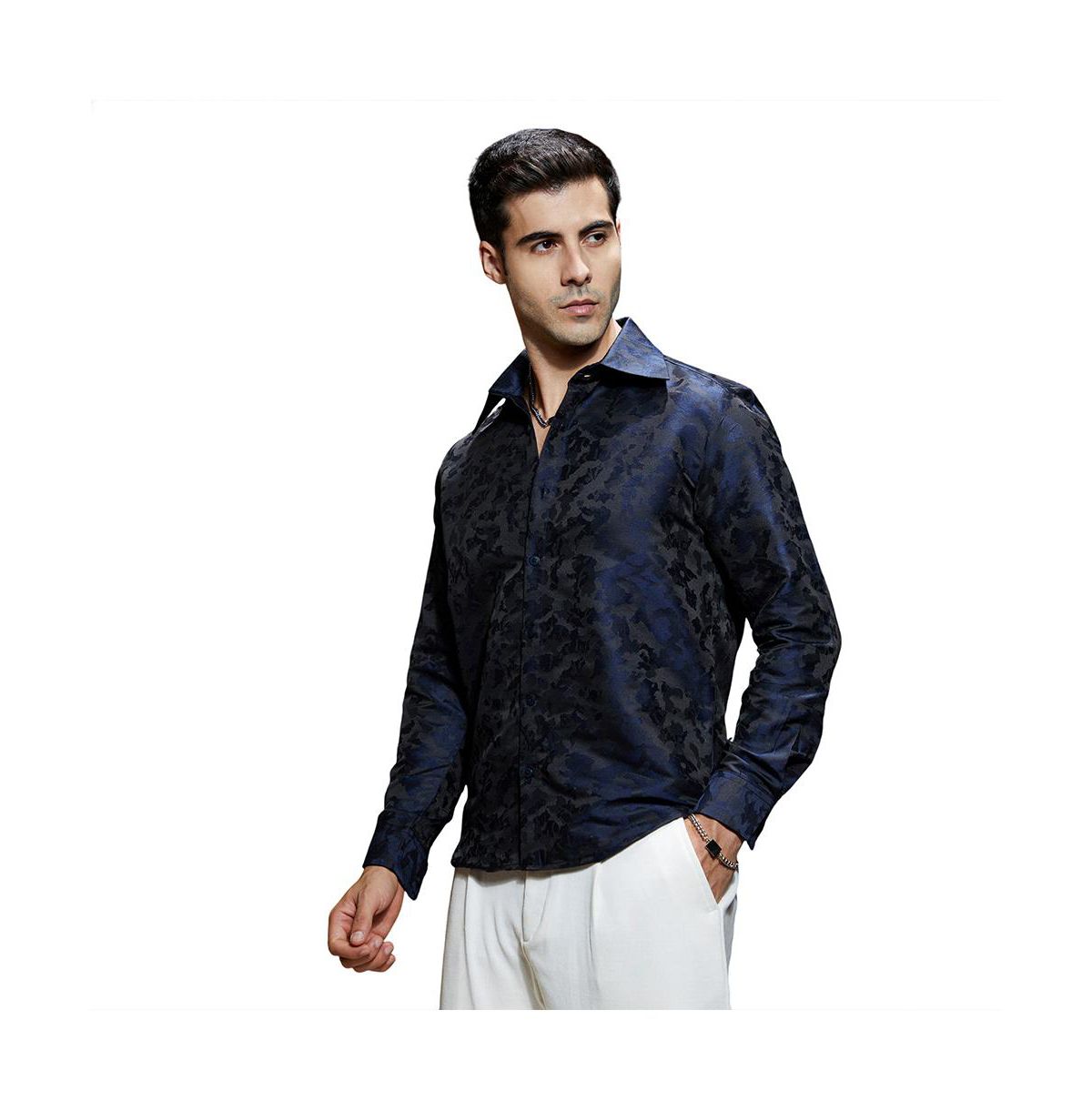 Мужская темно-синяя рубашка из абстрактной ткани