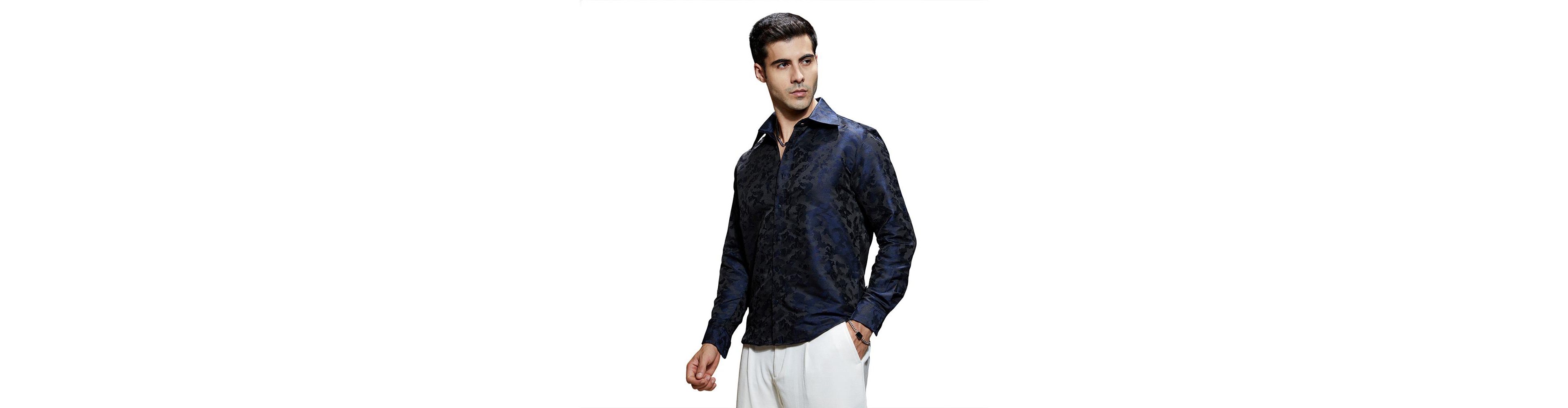 Campus Sutra Men's Navy Blue Abstract-Woven Shirt