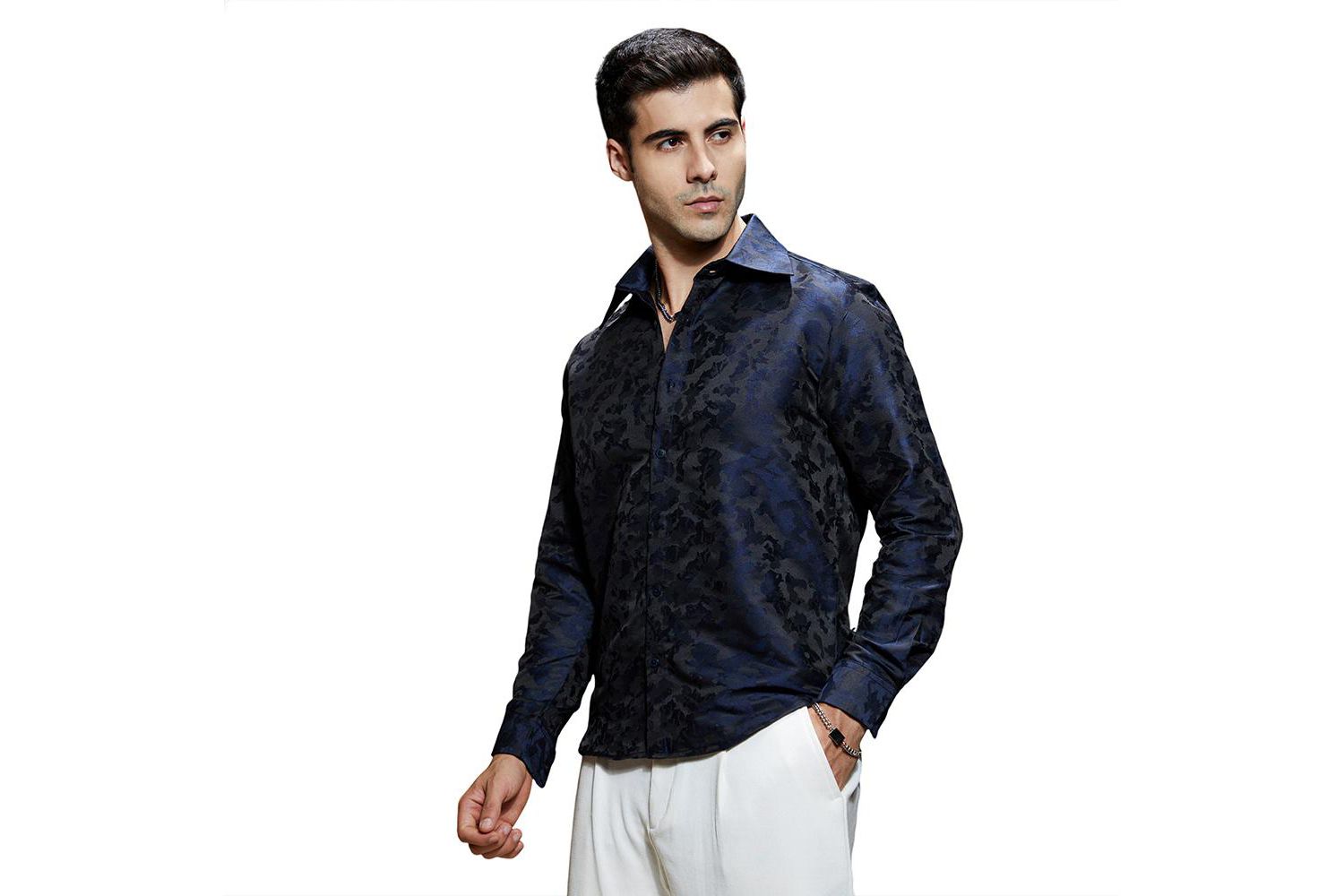 Men's Navy Blue Abstract-Woven Shirt