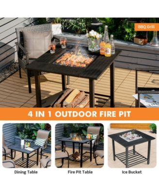 31 Feet Outdoor Fire Pit Dining Table with Cooking BBQ Grate