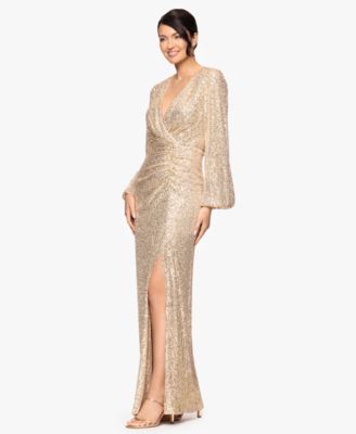 Women's Sequin V-Neck Long Bell Sleeve Dress