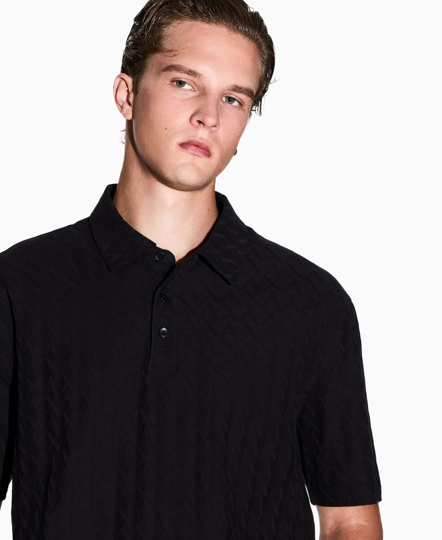 Мужское поло A|X Armani Exchange Short Sleeve Mercerized Cotton Jacquard Polo Shirt, цвет: Чёрный — фото 4