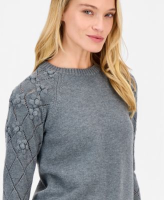 Women's Flower-Trim Long-Sleeve Sweater 
