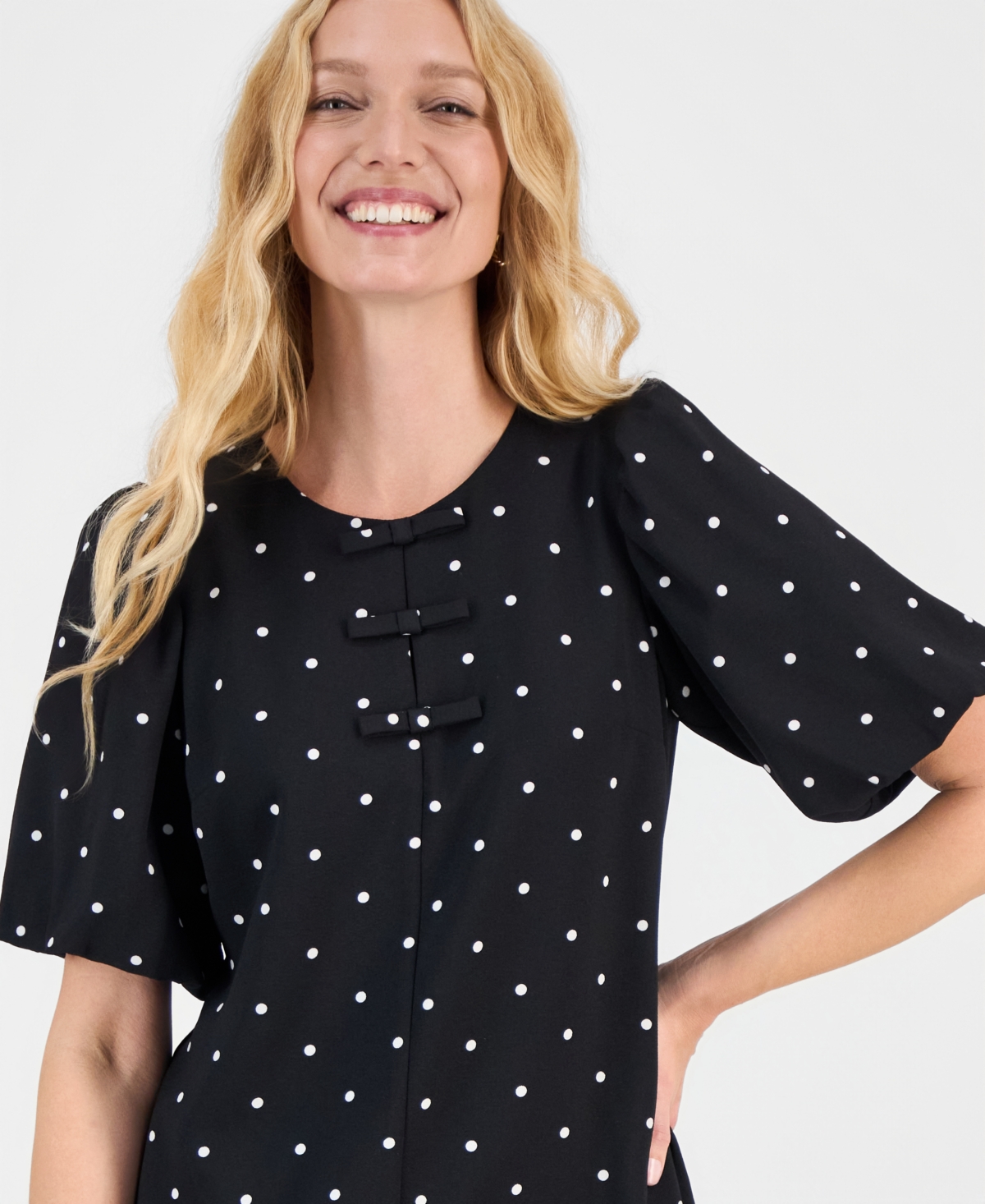 Robbie Bee Women's Bow-Front Puffed-Sleeve Dress